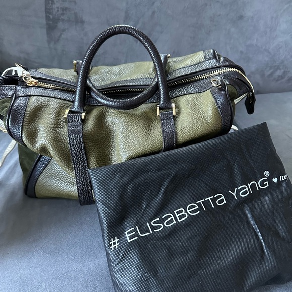 Green and brown leather satchel handbag - Picture 5 of 8